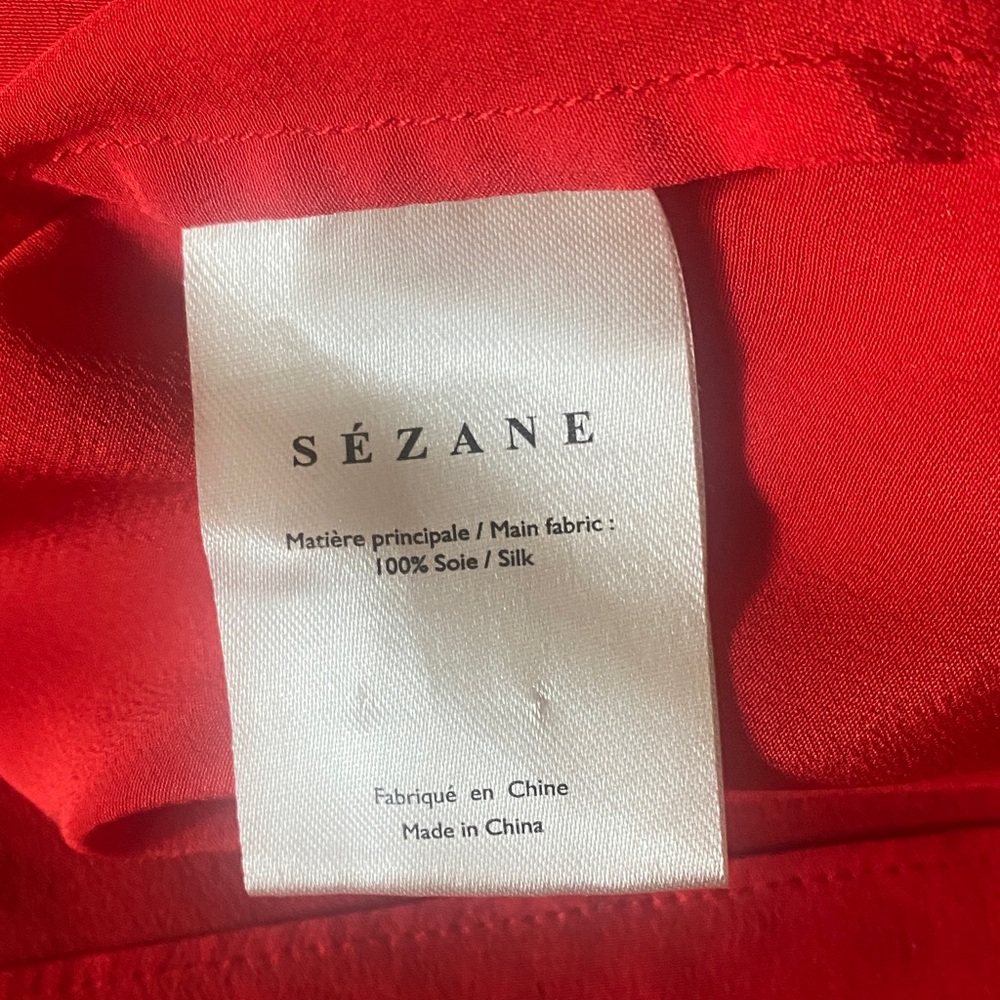 Sezane Silk Red Ruffled Button-Up Blouse - Picture 7 of 12